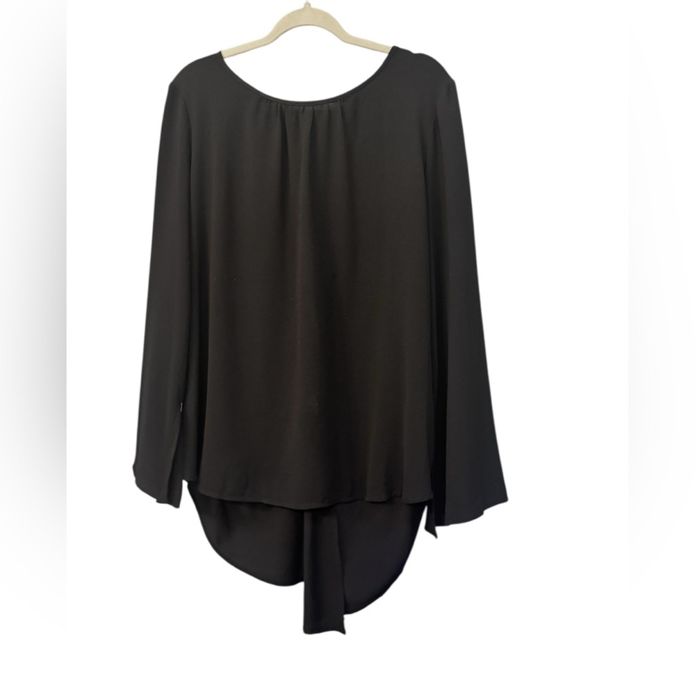 Sami & Jo Black Twist Back Long Sleeve Blouse | Draped High-Low Hem size XL